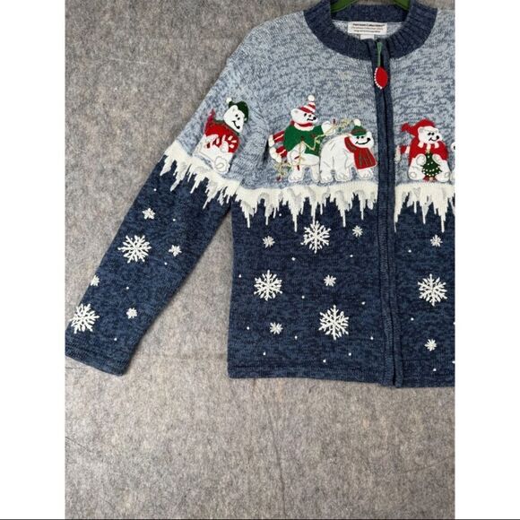 Vintage Heirloom Collectibles Christmas Sweater Women's Large Blue Full Zip Y2K - Picture 2 of 6